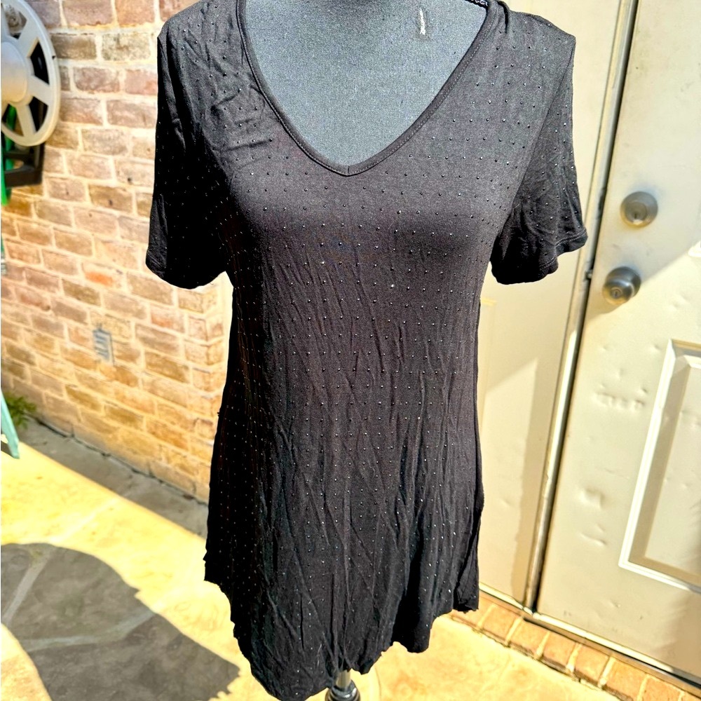 Vocal, Short Sleeve, V-Neck, Black, Studded, Tunic, Size Large